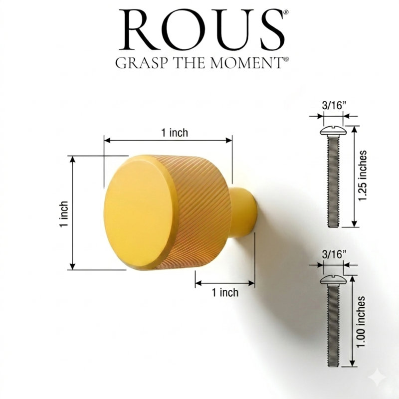 ROUS Hardware Mid Century Modern Knurled Knob, Sunflower (Yellow)