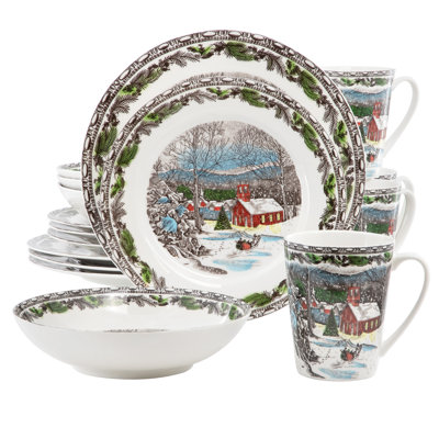 16 Piece Porcelain Holiday Dinnerware Set