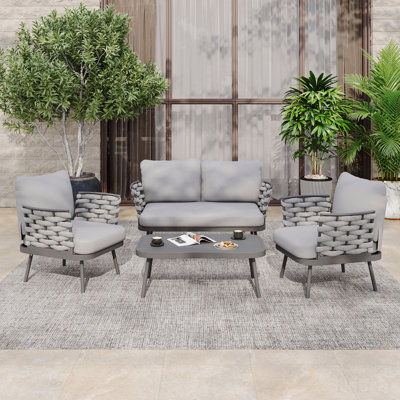 Gray Mariano Steel 4-Pieces Coversation Set, Outdoor