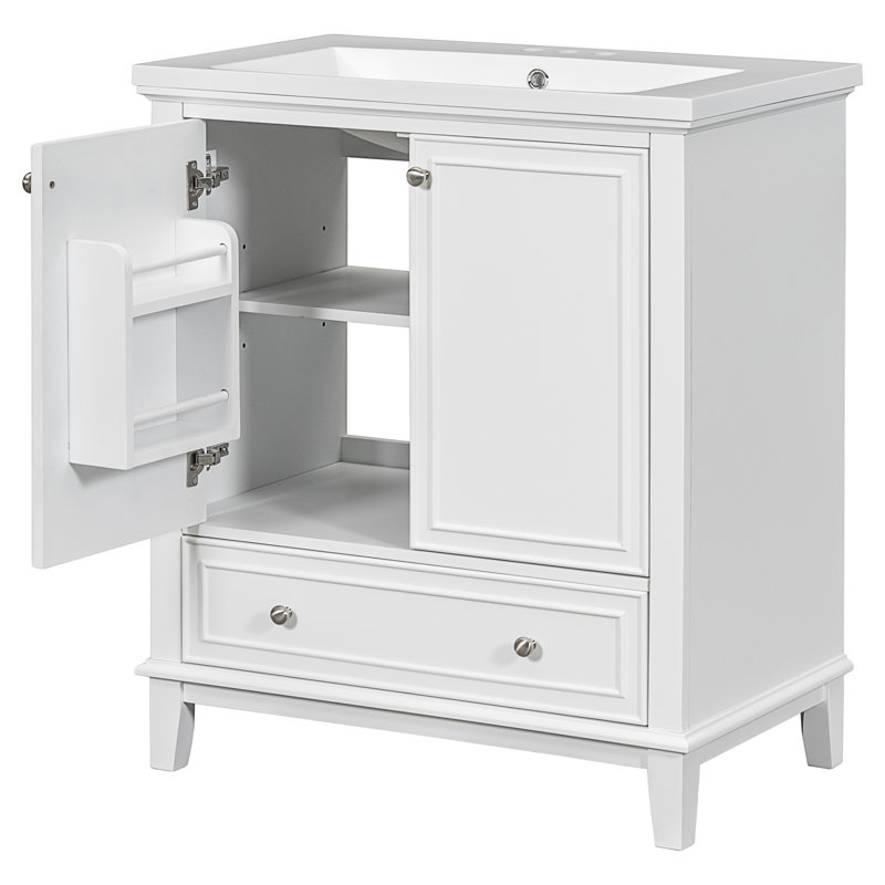 Deyanira 30'' Single Bathroom Vanity with Ceramic Top,Multi-functional Bathroom Cabinet with Doors , White