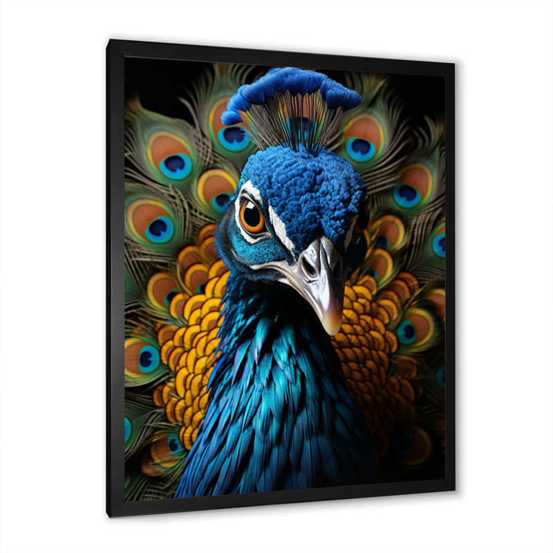 «Hobie Animal Turquoise Peacock Portrait», reproduction sur toile, H 20 po x l 12 po x P 1 po, Toile noire à cadre unique