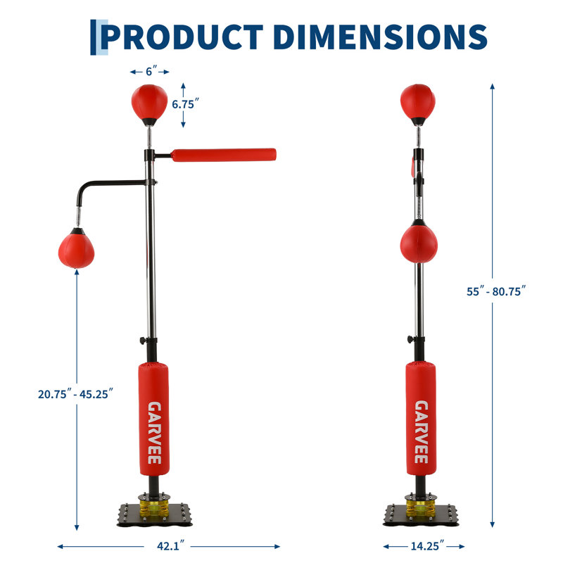 Boxing Punching Bag with Speed Ball, Suction Cup Portable Base - Adjustable Height 106*140-205cm, PU Ball 24X18CM, Free Standing 60X6cm, Durable Steel Base 340X340X4mm