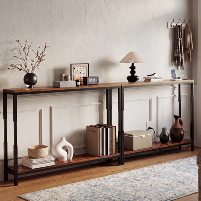 2-Piece 79" Long Narrow Console Table with Charging Station and Adjustable Height for Living Room and Hallway