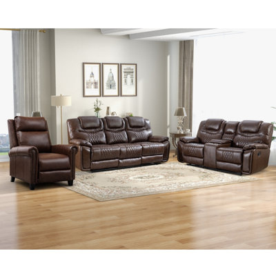 Ensemble de salon inclinable manuel en cuir véritable 3 pièces Venuy