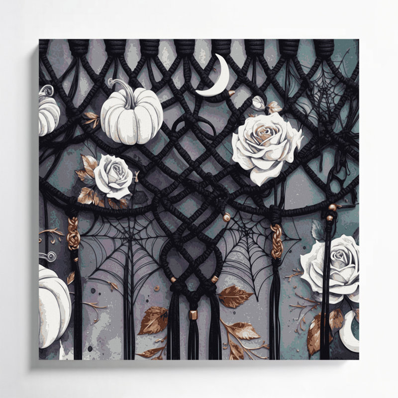 «Halloween Boho Halloween macrame», art mural sur toile mauve, H 8 po x l 8 po