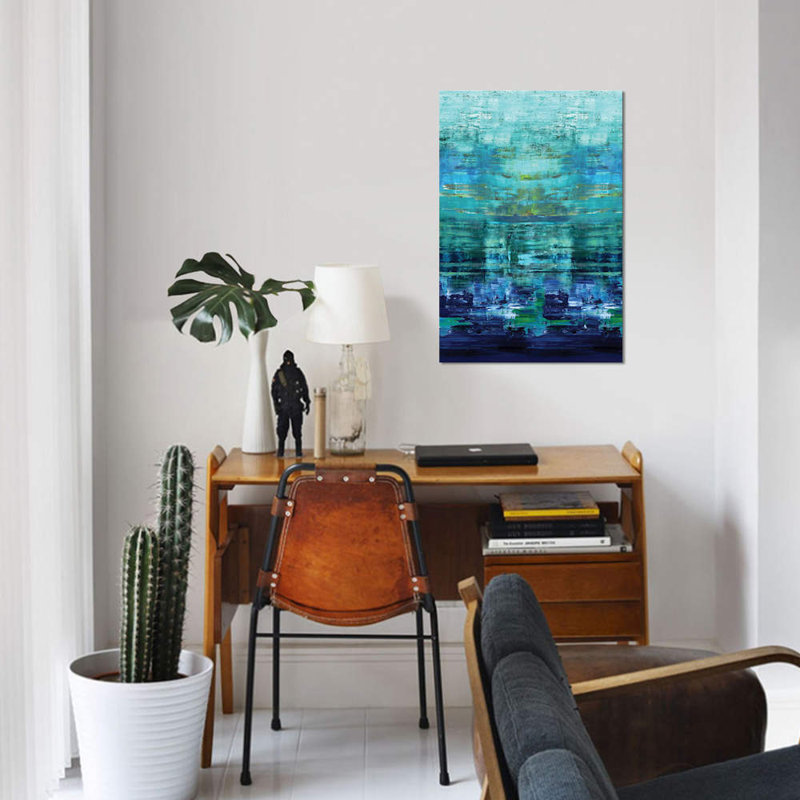 «Aqua Reflections» par Allie Corbin - reproduction d'art sur toile tendue, H 60 po x l 40po x P 1,5 po, Pas de tapis