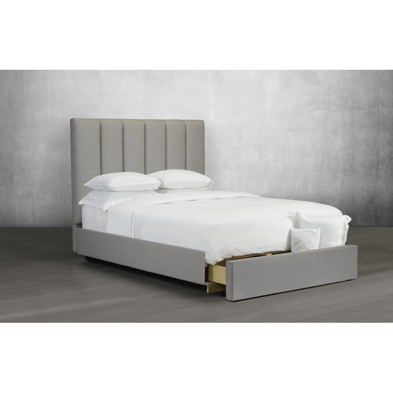 Lit plateforme tapissier capitonné avec rangement Woolf, Similicuir blanc, Grand