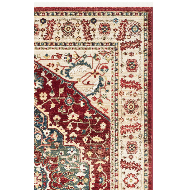 Tapis beige / rouge en polypropylène tissé à plat Ralph Lauren, Carré 6 pi 7 po