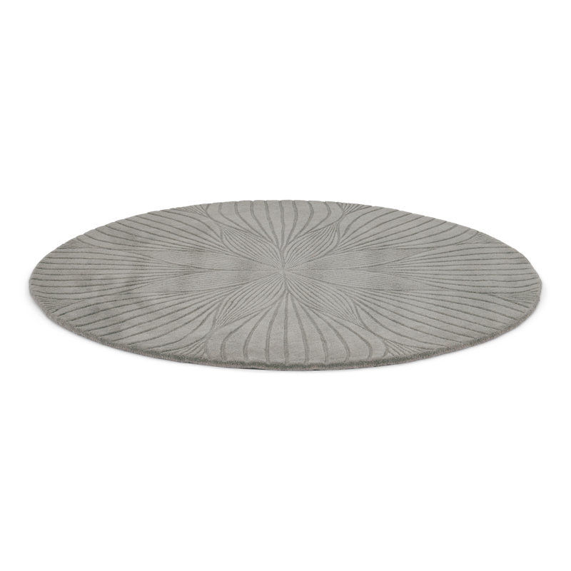 Folia Hand Tufted Wool Area Rug in Gray, Round 4'11"