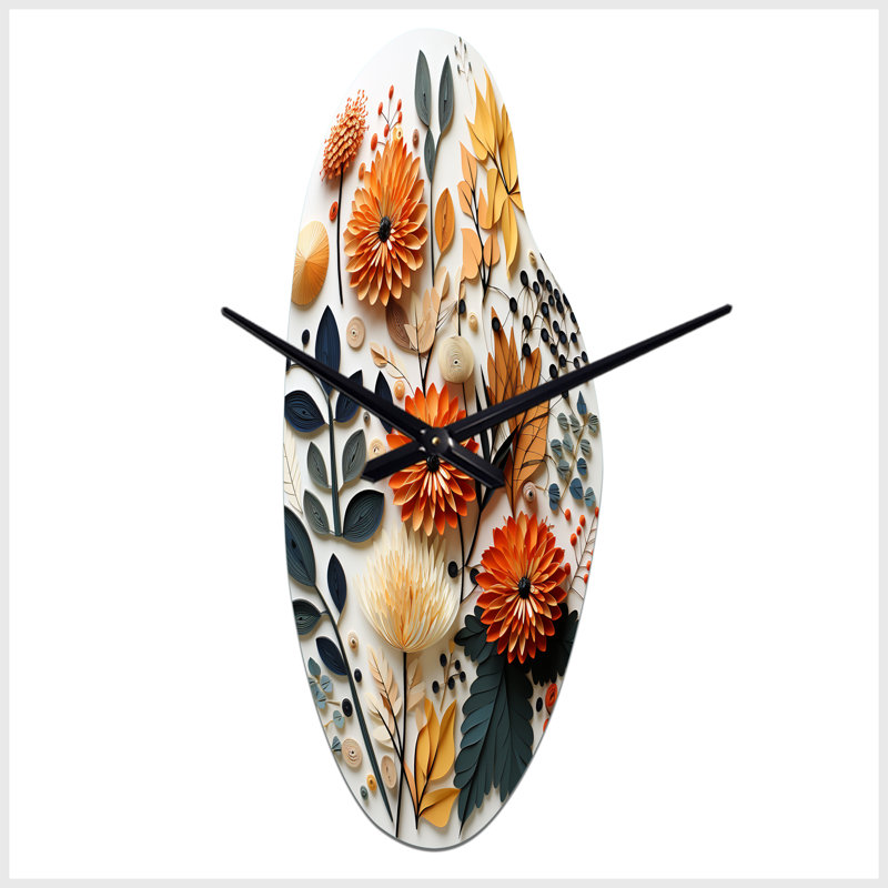 Horloge murale moderne incurvée colorée Mid Mid Century Botanicals II, Médium