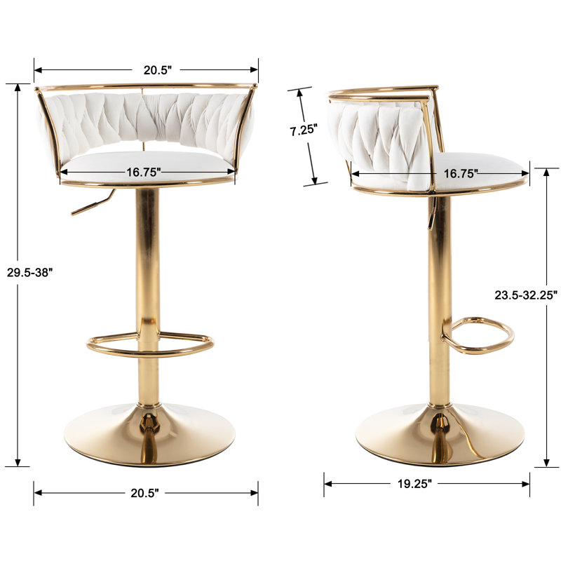 Ensemble de 2 tabourets de bar pivotants en velours noir (ensemble de 2), Beige, 1