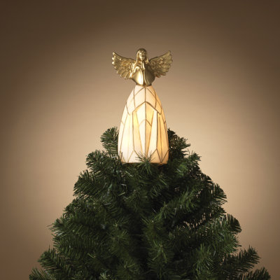 Elegant 11.5 Inch Electric Lighted Gold Angel Tree Topper with 10 UL Clear Lights