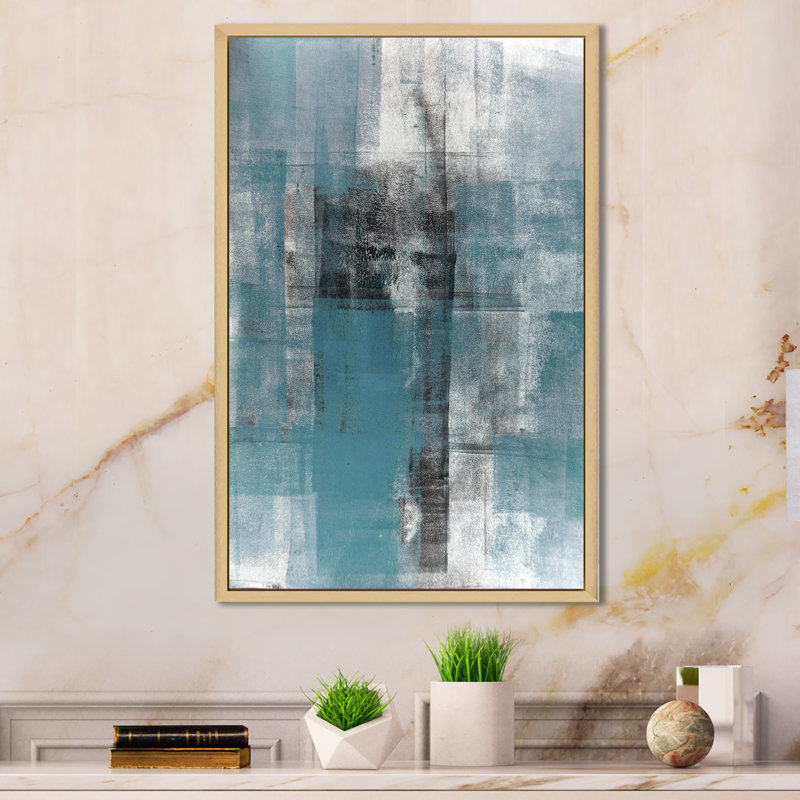 «Teal Meets Black Abstract Art», reproduction sur toile flottante
