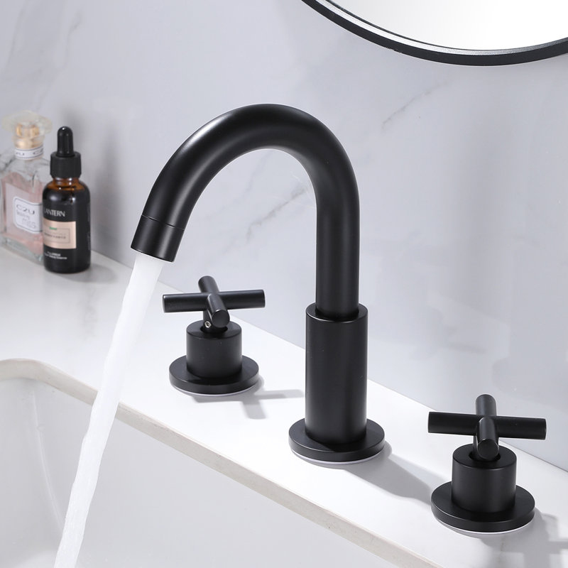 Solid Brass 2 Handles Bathroom Sink Faucet With Drain Assembly, Matte Black