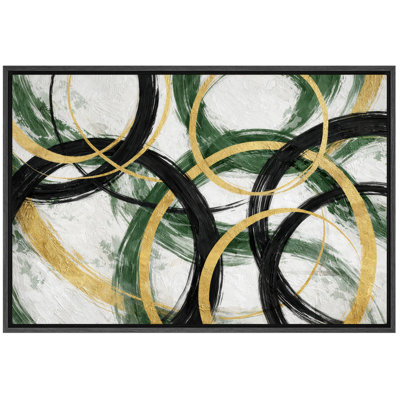 Abstract Green Black Gold Circular Motion Artwork, Contemporary Living Room Pictures, Framed Canvas Giclee Print Wall Art