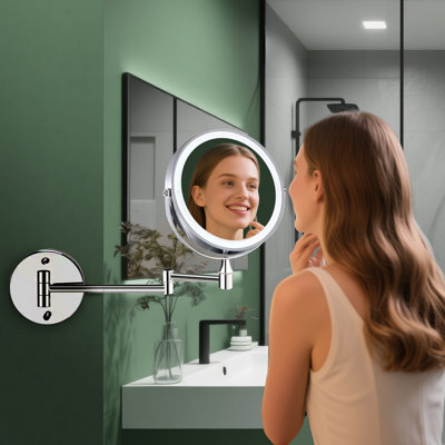 Miroir de maquillage mural 1X / 10X - Miroir de meuble-lavabo double face 8 "avec 3 lumières de couleur pour la salle de bain | Studio de maquillage pour la salle de bain | 3000 Mah-USB Rechargeables | Intensité tactile | Rotation à 360 ° avec bras allongé