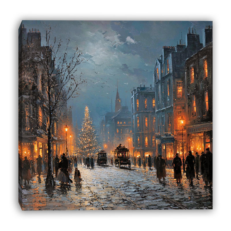 Art mural victorien sur toile tendue soirée de Noël, 20 po x 20 po
