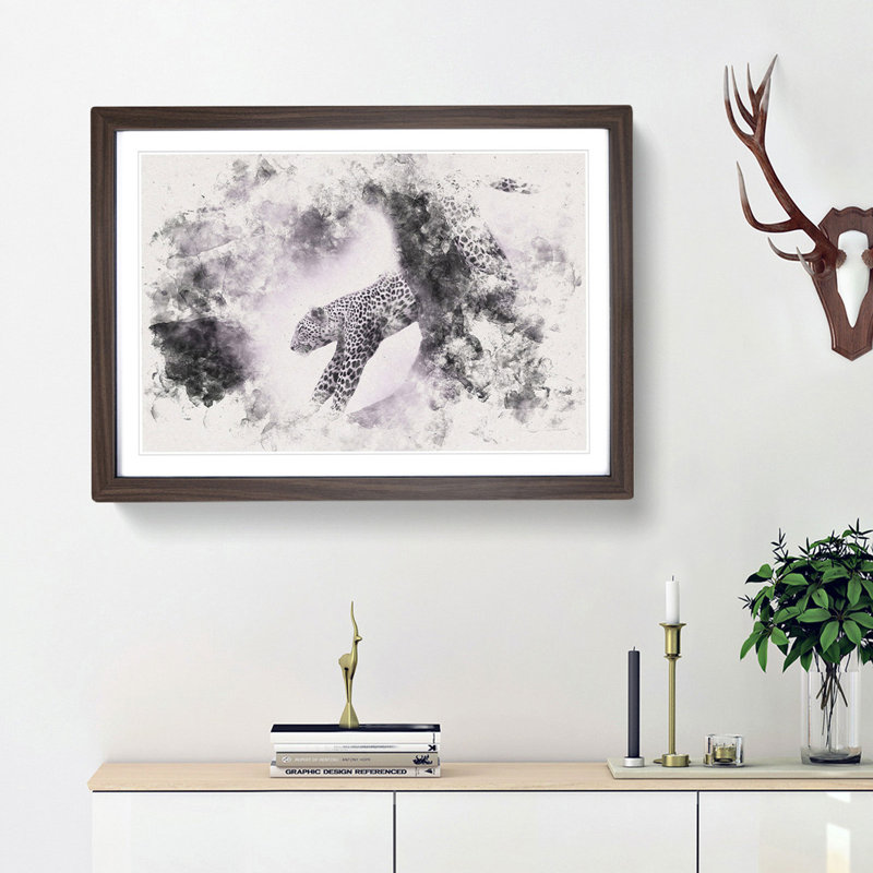 Leopard Climbing from a Tree - Picture Frame Painting Print, Walnut Framed, 62cm H x 87cm W x 2cm D