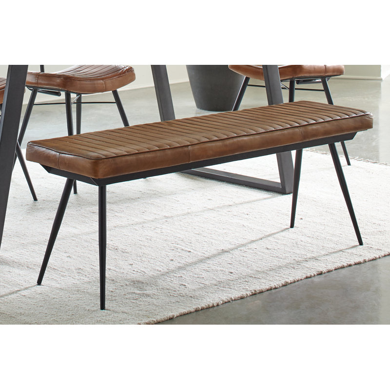 Banc avec siège en similicuir capitonné et pieds en métal, brun