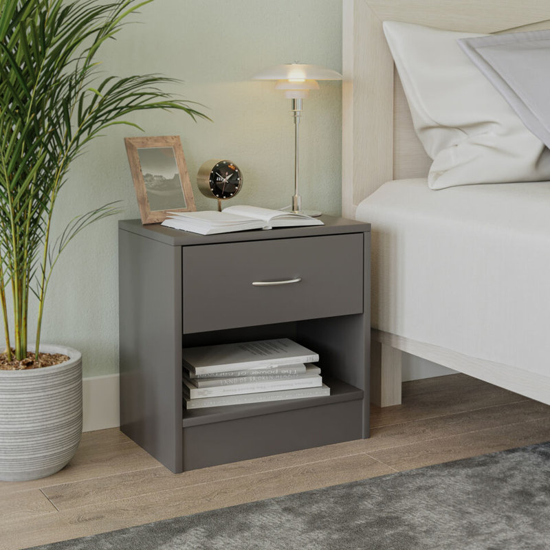 Quintone 39cm W Metal Bedside Table, Drak Grey