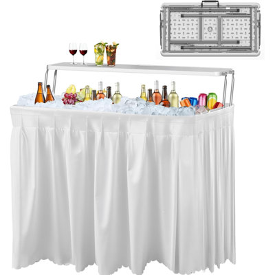 41"w Portable Two-tier Ice Cooler Table With Drain,plastic Folding Tables With Removable Matching Skirt And Shelf