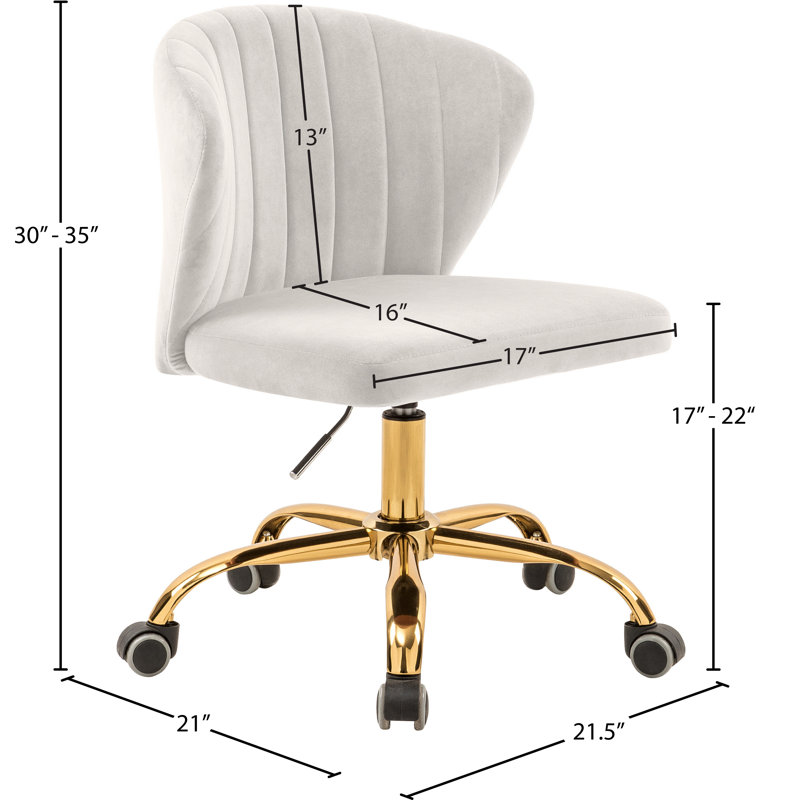 Chaise de bureau Finley, Velours crème, Doré
