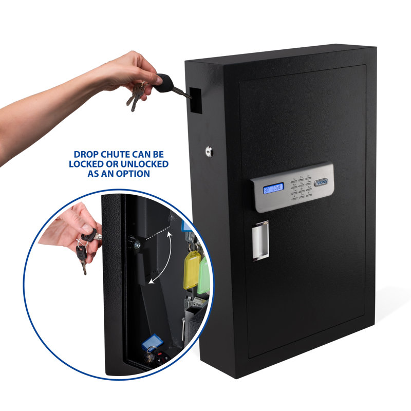 Black Steel Key Safe with Lockable Drop Slot, 144 Key Capacity