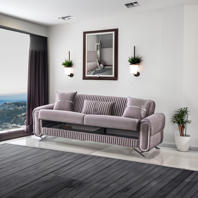 Canapé-lit convertible en velours Royal Lux, Gris, Argent argent
