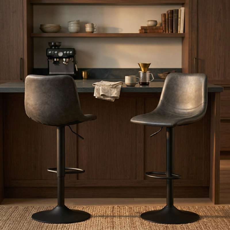 Tabouret de bar pivotant Maximilian, Noir, Simple