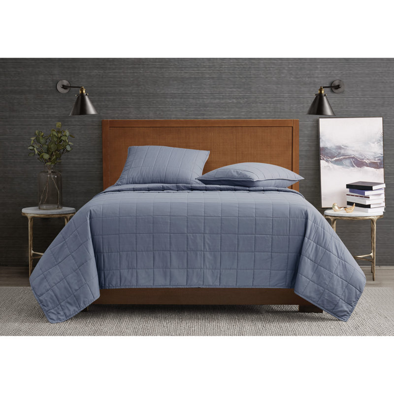 Ensemble de courtepointe London Fog Garry Wash, Courtepointe pour lit double/grand et 2 taies déc, Bleu