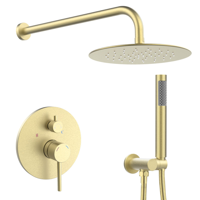 Wall Mounted Shower System Shower Faucet Combo with Rough-in Valve, Brushed Gold