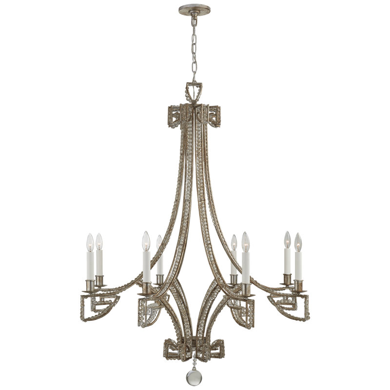 Visual Comfort 8 Light Chandelier, Antique Silver Leaf