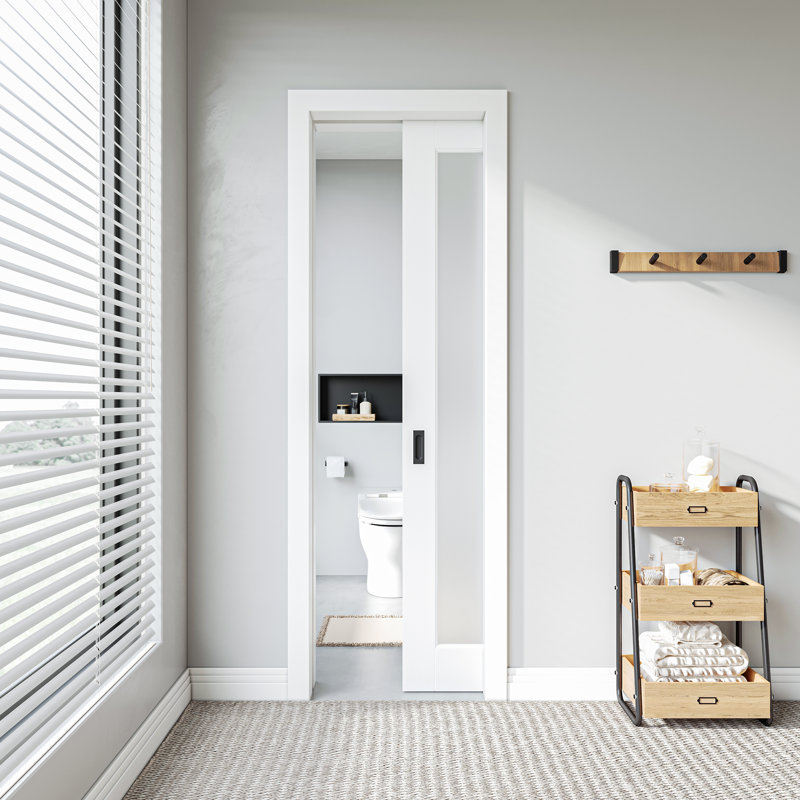 Glass Frosted Pocket Door with Hardware Kit and Door Frame, 24"  x 80" 