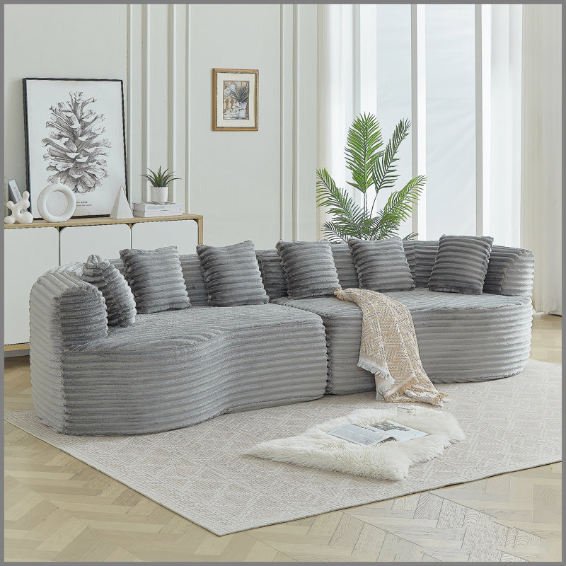 Canapé modulaire Curved, Velours côtelé gris