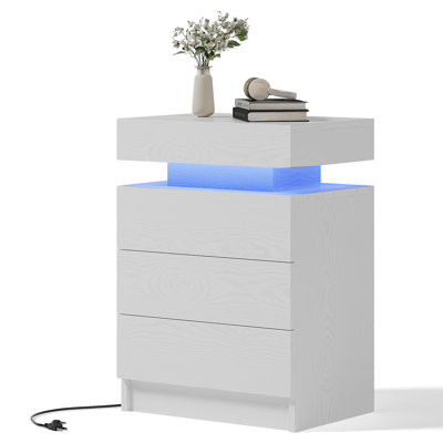 Westerly Modern Style Wooden Nightstand with LED Light and Storage Drawers