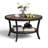31.5" Rustic Industrial Round Coffee Table With 2-Tier Storage Shelf And Curved Metal Legs