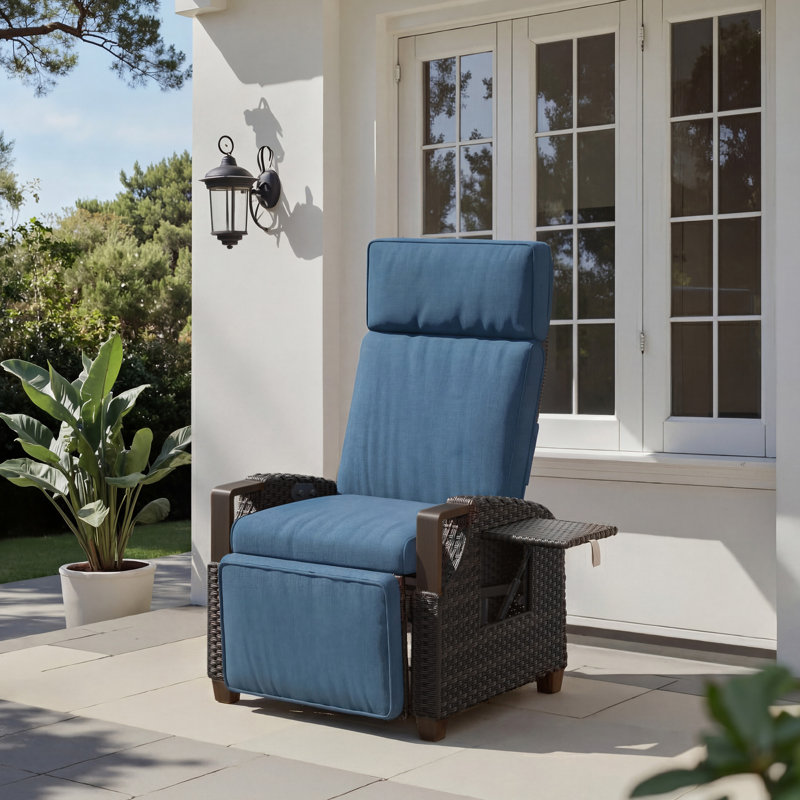 Garden Air Pump Lounge Chair with Cushion, Independent Back & Footrest Adjustment, Dark Brown, Blue