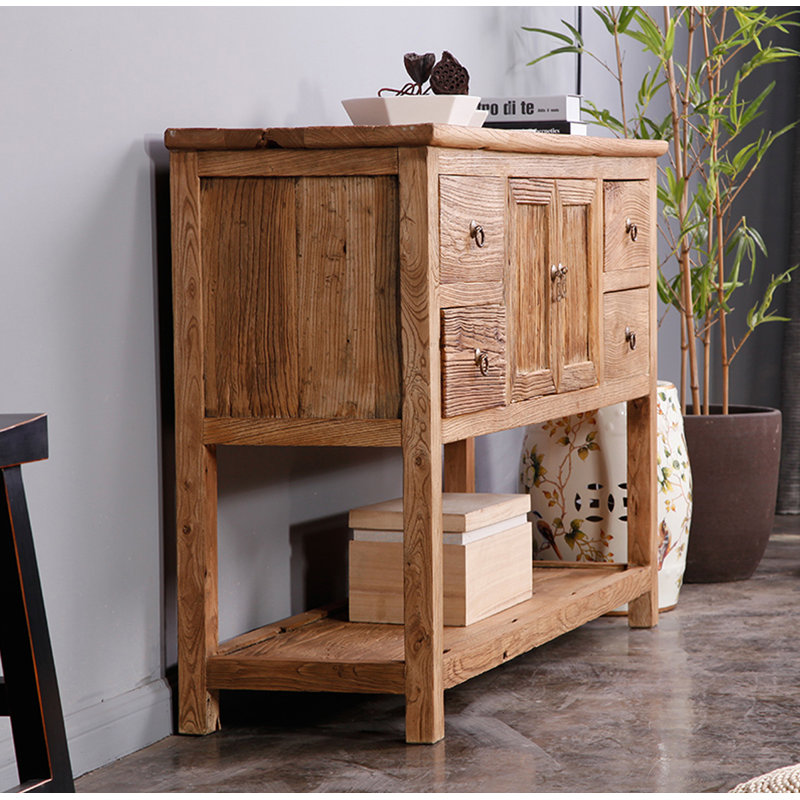 Console rustique en bois récupéré avec tiroirs et armoire