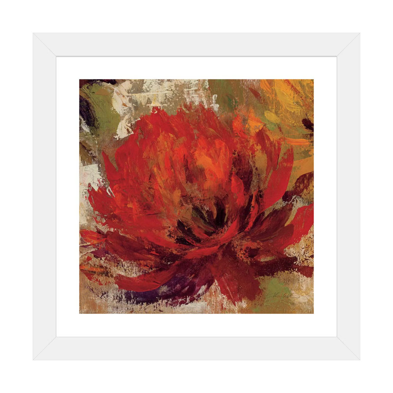 Fiery Dahlias II par Silvia Vassileva - reproduction d'art, H 16 po x l 16 po x p 1 po, Encadré par un papier blanc