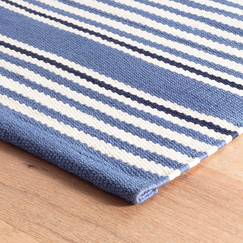Rugby Stripe Denim Handwoven Indoor/Outdoor Rug, Rectangle 3' x 5'