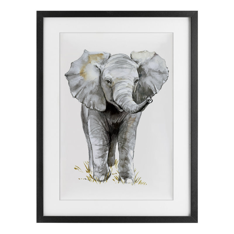 «Baby Elephant», reproduction encadrée simple sous verre, conception par Elena Markelova, H 20 po x l 14 po