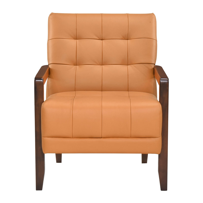 Fauteuil d'appoint orange en cuir avec rembourrage confortable et structure en bois massif contemporain orange