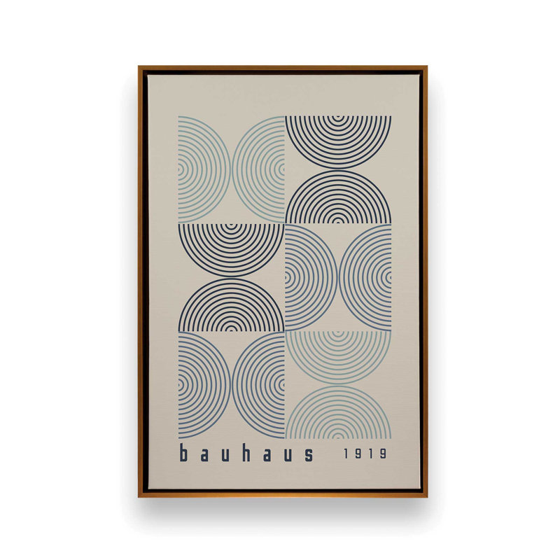 Affiche de composition Bauhaus, Beige / bleu / bleu foncé, H 36,75 po x l 24,75 po, Cadre flottant or poli