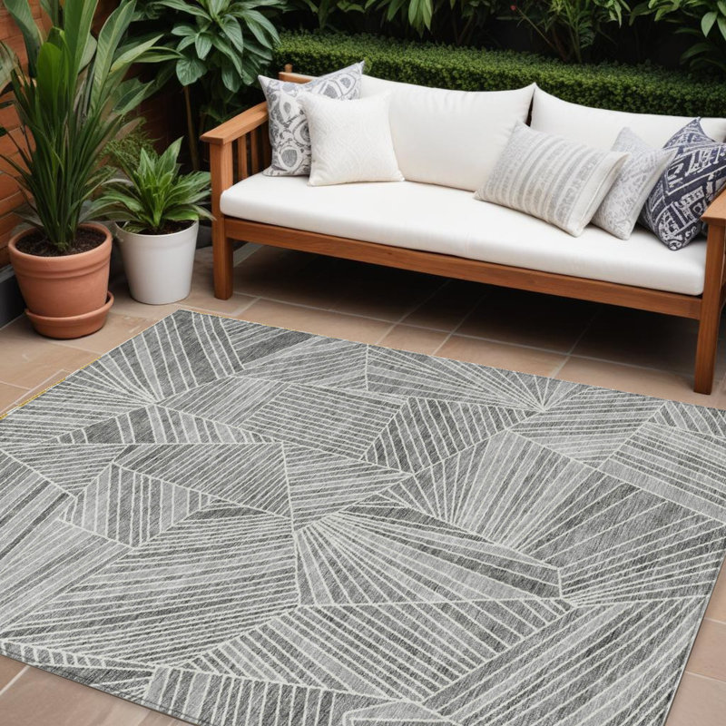 Tapis intérieur lavable à motif géométrique 9 pi x 12 pi gris