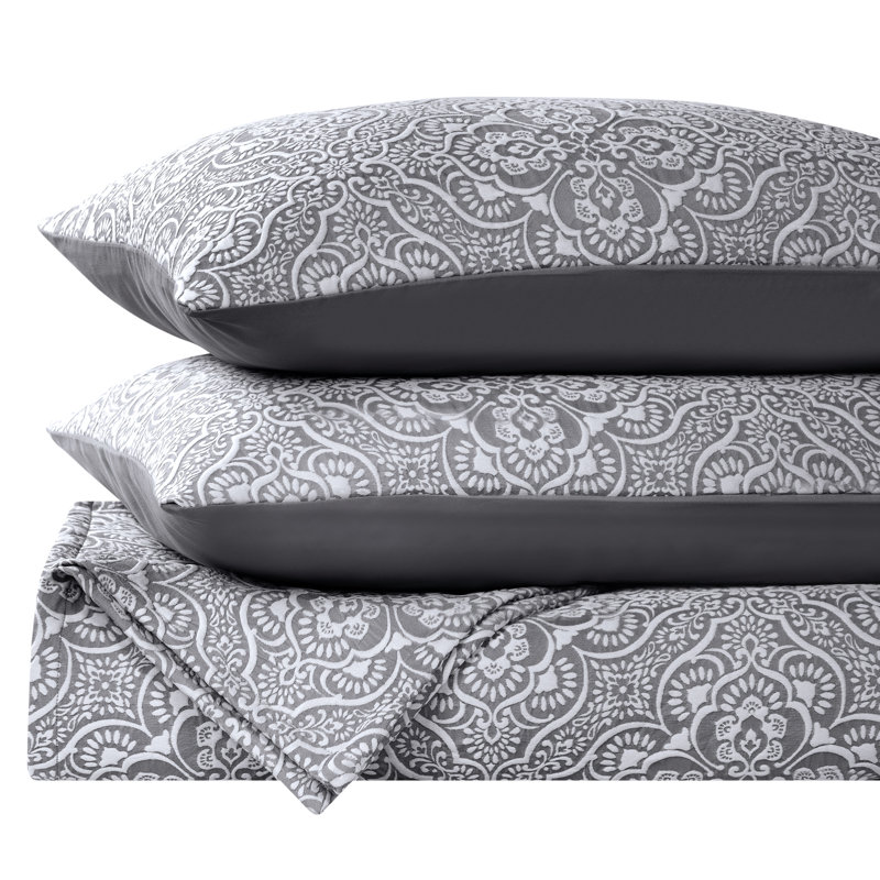 Ensemble de couvre-lit et de taie décorative à motif floral matelassé 3 pièces Enzy, Gris anthracite
