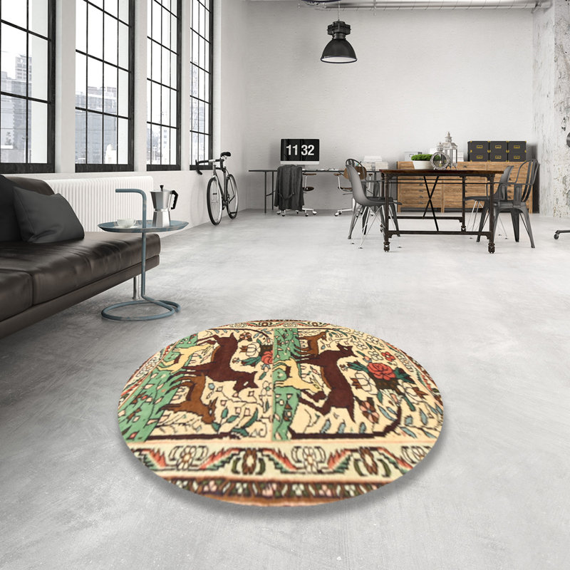 Beige/brun/vert/Tapis décoratif, Rond 7 pi