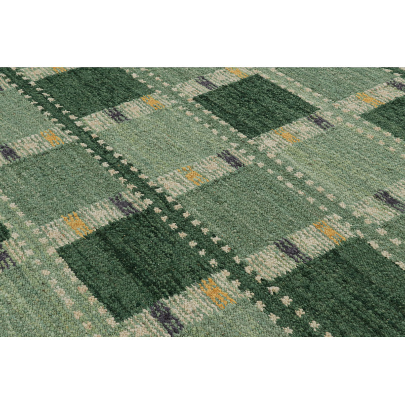 Rug & Kilim’S Scandinavian Rug In Green Tones, With Geometric Patterns, Rectangle 12' x 18'