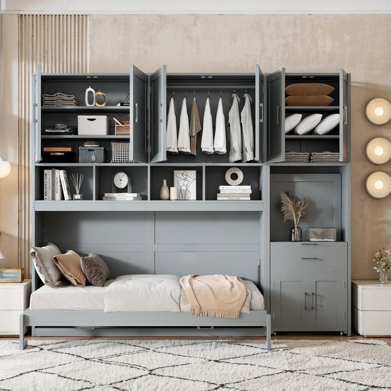 Lit escamotable simple avec lit escamotable et garde-robe