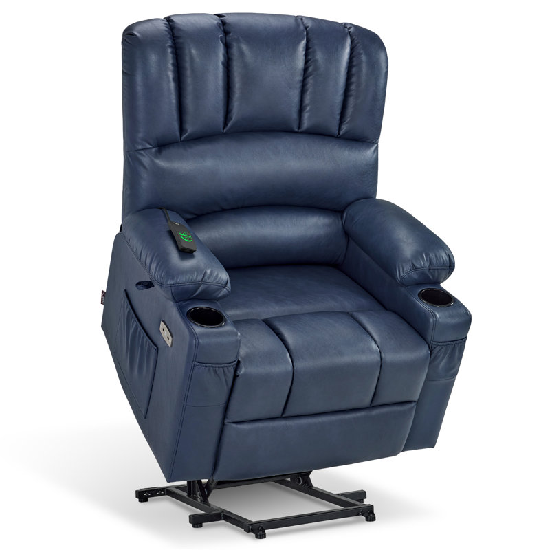 Aneria Power Recliner Lift Chair with Massage and Heat, Extended Footrest, Faux Leather, Blue