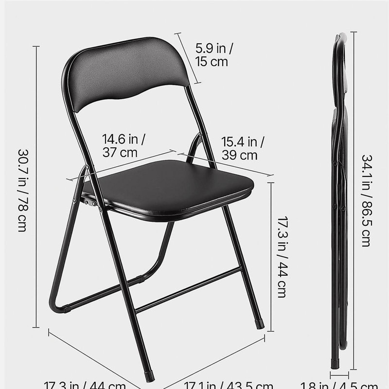 Ensemble de 4 chaises pliantes portatives en cuir avec coussin rembourré noir